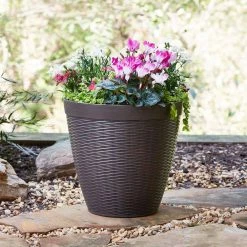 Southern Patio Jamaica Wicker Large 15 in. x 14 in. Dark Coffee High-Density Resin Planter -Achla Designs Shop dark coffee southern patio plant pots hdr 054764 66 1000