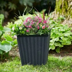 Southern Patio Jamaica Wicker Large 15 in. x 15 in. Dark Coffee High-Density Resin Square Planter -Achla Designs Shop dark coffee southern patio plant pots hdr 054771 1d 1000