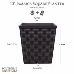 Southern Patio Jamaica Wicker Large 15 in. x 15 in. Dark Coffee High-Density Resin Square Planter -Achla Designs Shop dark coffee southern patio plant pots hdr 054771 40 1000