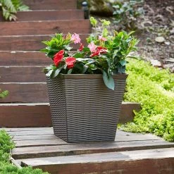 Southern Patio Jamaica Wicker Large 15 in. x 15 in. Dark Coffee High-Density Resin Square Planter -Achla Designs Shop dark coffee southern patio plant pots hdr 054771 66 1000