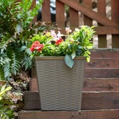Southern Patio Jamaica Wicker Large 15 in. x 15 in. Dark Coffee High-Density Resin Square Planter -Achla Designs Shop dark coffee southern patio plant pots hdr 054771 77 1000