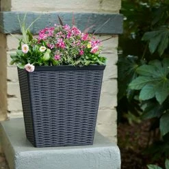 Southern Patio Jamaica Wicker Large 15 in. x 15 in. Dark Coffee High-Density Resin Square Planter -Achla Designs Shop dark coffee southern patio plant pots hdr 054771 a0 1000