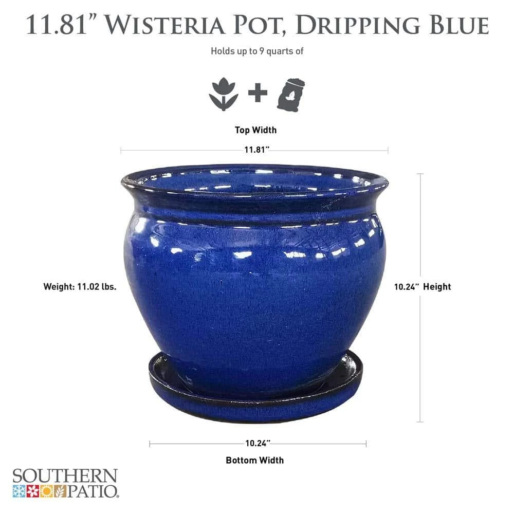 Southern Patio Wisteria 11.81 in. x 10.24 in. Dripping Blue Ceramic Pot 4 Southern Patio Wisteria 11.81 in. x 10.24 in. Dripping Blue Ceramic Pot - Image 2