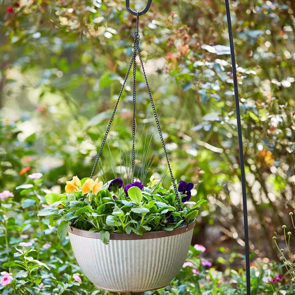 Southern Patio Westlake 12.5 in. Silver with Bronze Trim High-Density Resin Hanging Basket Planter 6 Southern Patio Westlake 12.5 in. Silver with Bronze Trim High-Density Resin Hanging Basket Planter - Image 4