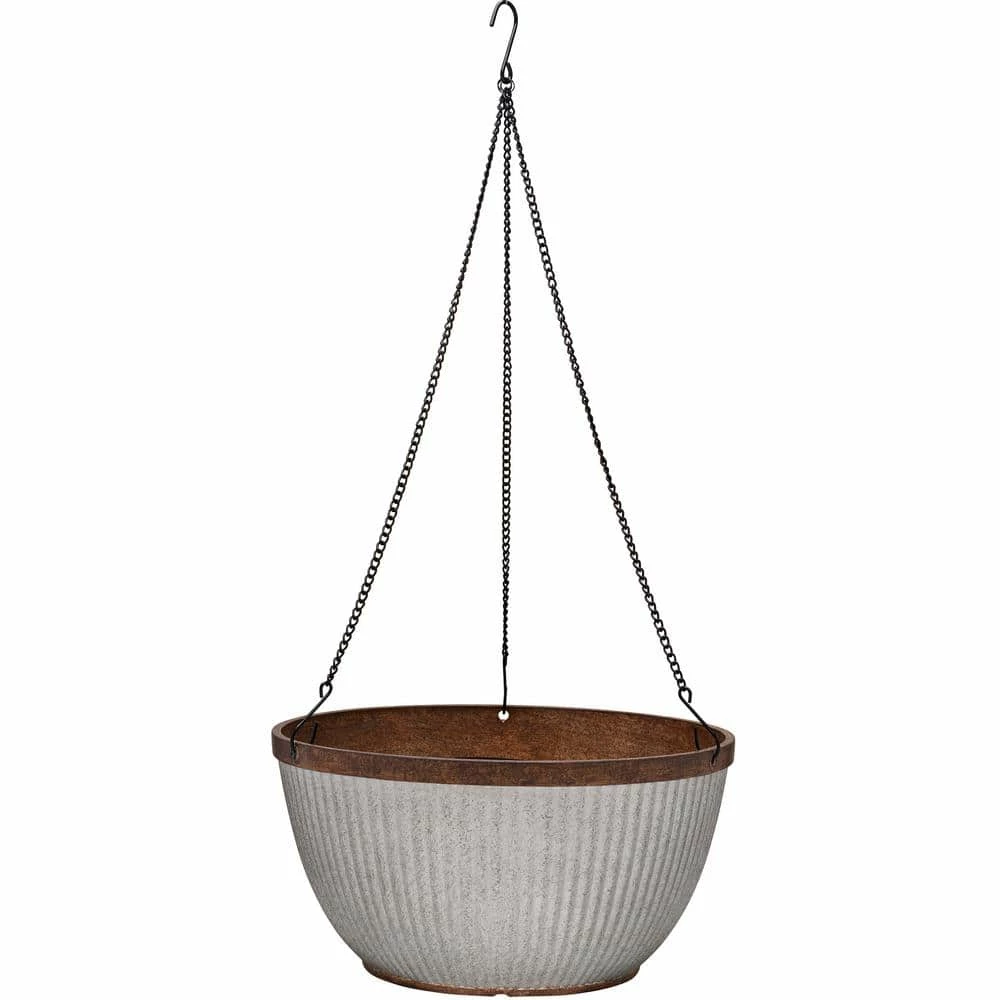 Southern Patio Westlake 12.5 in. Silver with Bronze Trim High-Density Resin Hanging Basket Planter 3 Southern Patio Westlake 12.5 in. Silver with Bronze Trim High-Density Resin Hanging Basket Planter