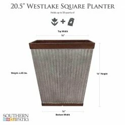 Southern Patio Westlake Large 16 in. x 16 in. Silver with Bronze Trim High-Density Resin Square Planter -Achla Designs Shop galvanized southern patio plant pots hdr 046851 40 1000