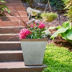 Southern Patio Westlake Large 16 in. x 16 in. Silver with Bronze Trim High-Density Resin Square Planter -Achla Designs Shop galvanized southern patio plant pots hdr 046851 44 1000