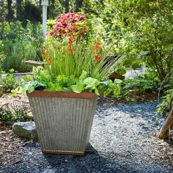 Southern Patio Westlake Large 16 in. x 16 in. Silver with Bronze Trim High-Density Resin Square Planter -Achla Designs Shop galvanized southern patio plant pots hdr 046851 fa 1000