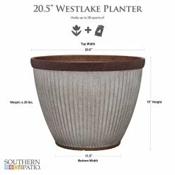 Southern Patio Westlake Large 20.5 in. x 15 in. Silver with Bronze Trim High-Density Resin Planter -Achla Designs Shop galvanized southern patio plant pots hdr 046868 40 1000