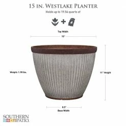 Southern Patio Westlake Large 15 in. x 11 in. Silver with Bronze Trim High-Density Resin Planter -Achla Designs Shop galvanized southern patio plant pots hdr 054795 40 1000