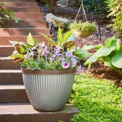 Southern Patio Westlake Large 15 in. x 11 in. Silver with Bronze Trim High-Density Resin Planter -Achla Designs Shop galvanized southern patio plant pots hdr 054795 77 1000