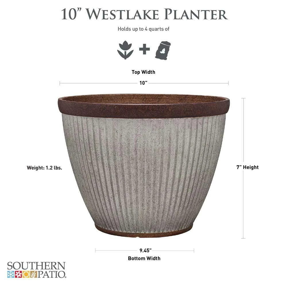 Southern Patio Westlake 10 in. x 7.4 in. Galvanized Rustic High-Density Resin Planter 4 Southern Patio Westlake 10 in. x 7.4 in. Galvanized Rustic High-Density Resin Planter - Image 2
