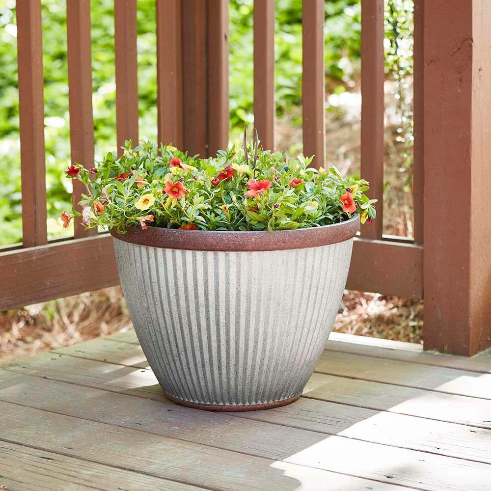 Southern Patio Westlake 10 in. x 7.4 in. Galvanized Rustic High-Density Resin Planter 7 Southern Patio Westlake 10 in. x 7.4 in. Galvanized Rustic High-Density Resin Planter - Image 5