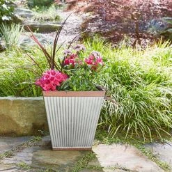 Southern Patio Rustic Resin Outdoor Planter Urn with Square Rustic Box Flower Pot -Achla Designs Shop galvanized southern patio plant pots spat hdr 046868 spat hdr 046851 40 1000