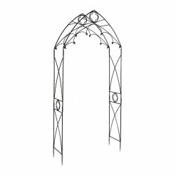 Achla Designs Classic Gothic Style Quatrefoil Garden Arbor, 112.5 in. Tall Graphite Powder Coated Finish