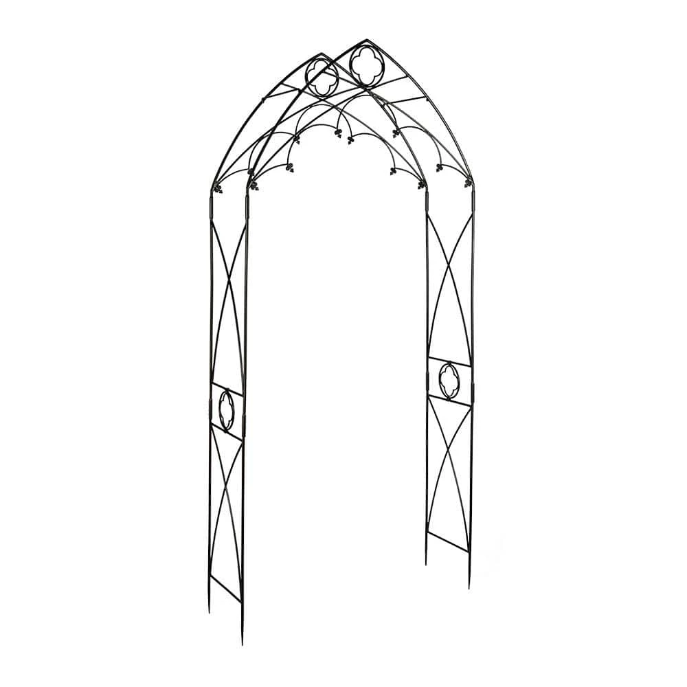 Achla Designs Classic Gothic Style Quatrefoil Garden Arbor, 112.5 in. Tall Graphite Powder Coated Finish 3 Achla Designs Classic Gothic Style Quatrefoil Garden Arbor, 112.5 in. Tall Graphite Powder Coated Finish