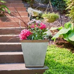 Southern Patio 16 in. Square Rustic Resin Outdoor Box Flower Planter (2-Pack) -Achla Designs Shop gray southern patio plant pots 2 x spat hdr 046851 44 1000