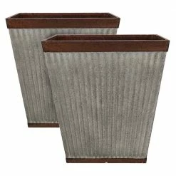 Southern Patio 16 in. Square Rustic Resin Outdoor Box Flower Planter (2-Pack)
