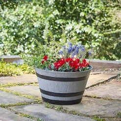 Southern Patio Resin Whiskey Barrel Garden Planter Pot, Gray (2 Pack) 10 Southern Patio Resin Whiskey Barrel Garden Planter Pot, Gray (2 Pack) -Achla Designs Shop gray southern patio plant pots 2 x spat hdr 055457 1f 1000