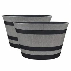 Southern Patio Resin Whiskey Barrel Garden Planter Pot, Gray (2 Pack)