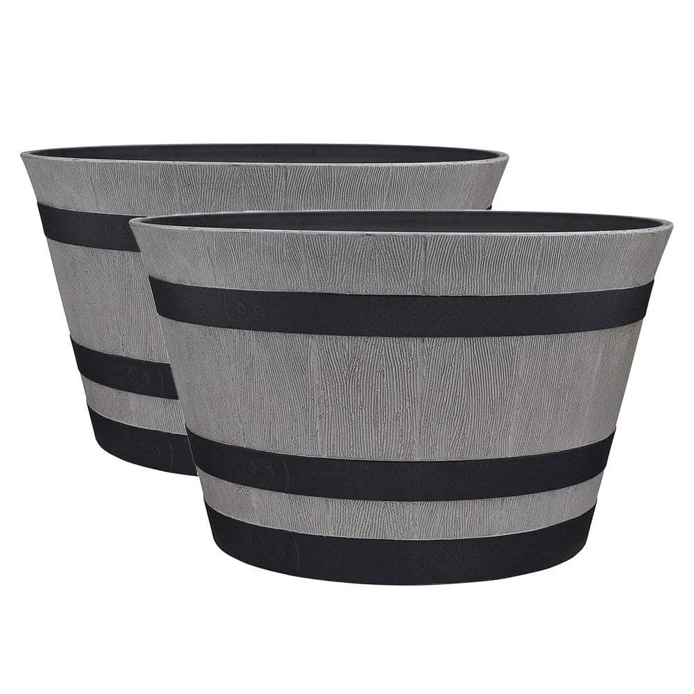 Southern Patio Resin Whiskey Barrel Garden Planter Pot, Gray (2 Pack) 3 Southern Patio Resin Whiskey Barrel Garden Planter Pot, Gray (2 Pack)