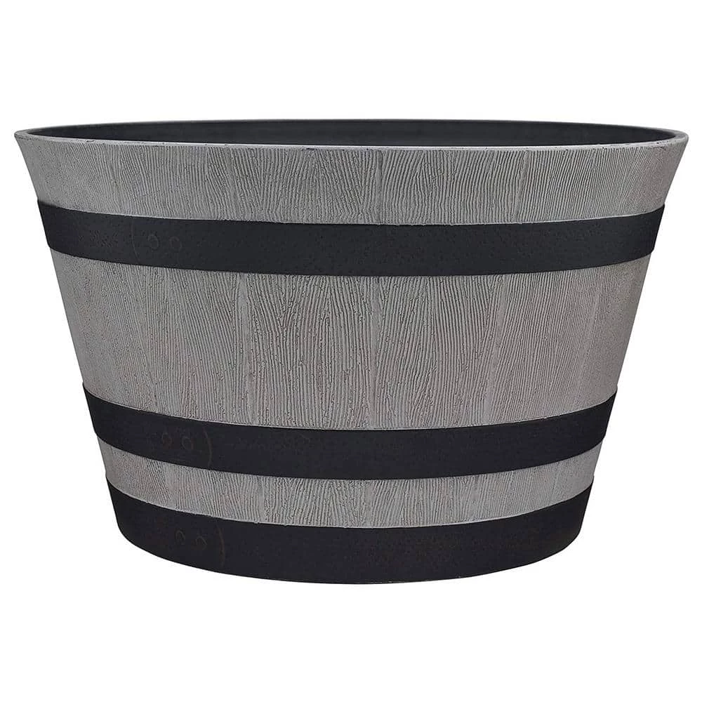 Southern Patio Resin Whiskey Barrel Garden Planter Pot, Gray (2 Pack) 4 Southern Patio Resin Whiskey Barrel Garden Planter Pot, Gray (2 Pack) - Image 2