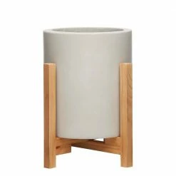 Southern Patio Cylinder 8.8 in. x 9.75 in. Gray Concrete Tall Indoor Planter with Stand