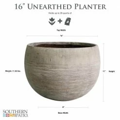 Southern Patio Unearthed Large 16 in. x 11 in. Fiberglass Bowl Planter -Achla Designs Shop gray southern patio plant pots grc 081708 40 1000