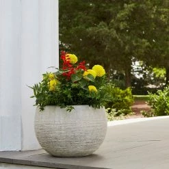 Southern Patio Unearthed Large 16 in. x 11 in. Fiberglass Bowl Planter -Achla Designs Shop gray southern patio plant pots grc 081708 44 1000