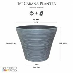 Southern Patio Cabana Large 16 in. x 12.5 in. Gray High-Density Resin Planter -Achla Designs Shop gray southern patio plant pots hdr 021094 40 1000