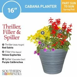 Southern Patio Cabana Large 16 in. x 12.5 in. Gray High-Density Resin Planter -Achla Designs Shop gray southern patio plant pots hdr 021094 4f 1000