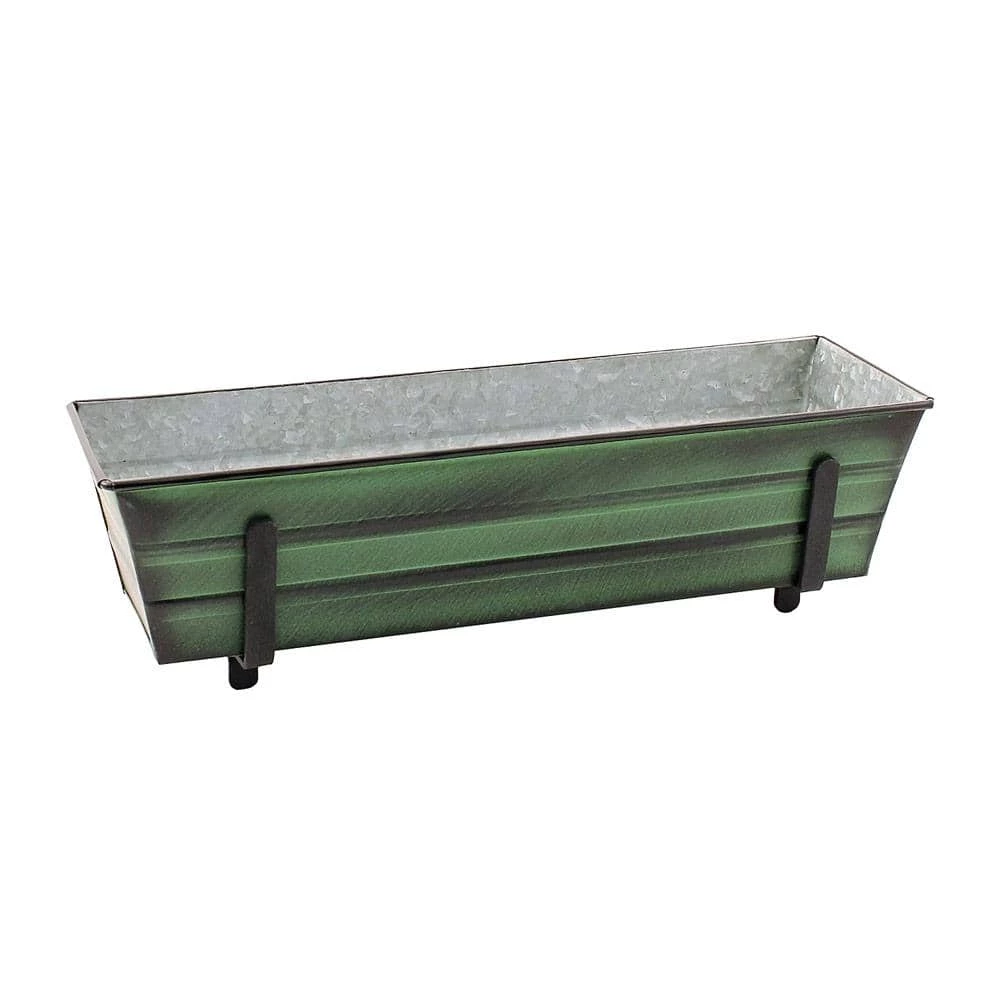 Achla Designs Small Galvanized Steel Flower Box Planter, 22 in. W Green Patina 7 Achla Designs Small Galvanized Steel Flower Box Planter, 22 in. W Green Patina - Image 5