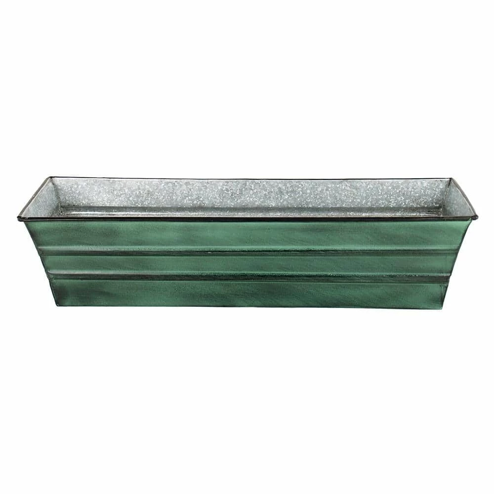 Achla Designs Small Galvanized Steel Flower Box Planter, 22 in. W Green Patina 3 Achla Designs Small Galvanized Steel Flower Box Planter, 22 in. W Green Patina