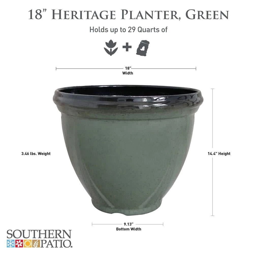 Southern Patio Heritage Large 18 in. x 14.4 in. Green High-Density Resin Planter 5 Southern Patio Heritage Large 18 in. x 14.4 in. Green High-Density Resin Planter - Image 3