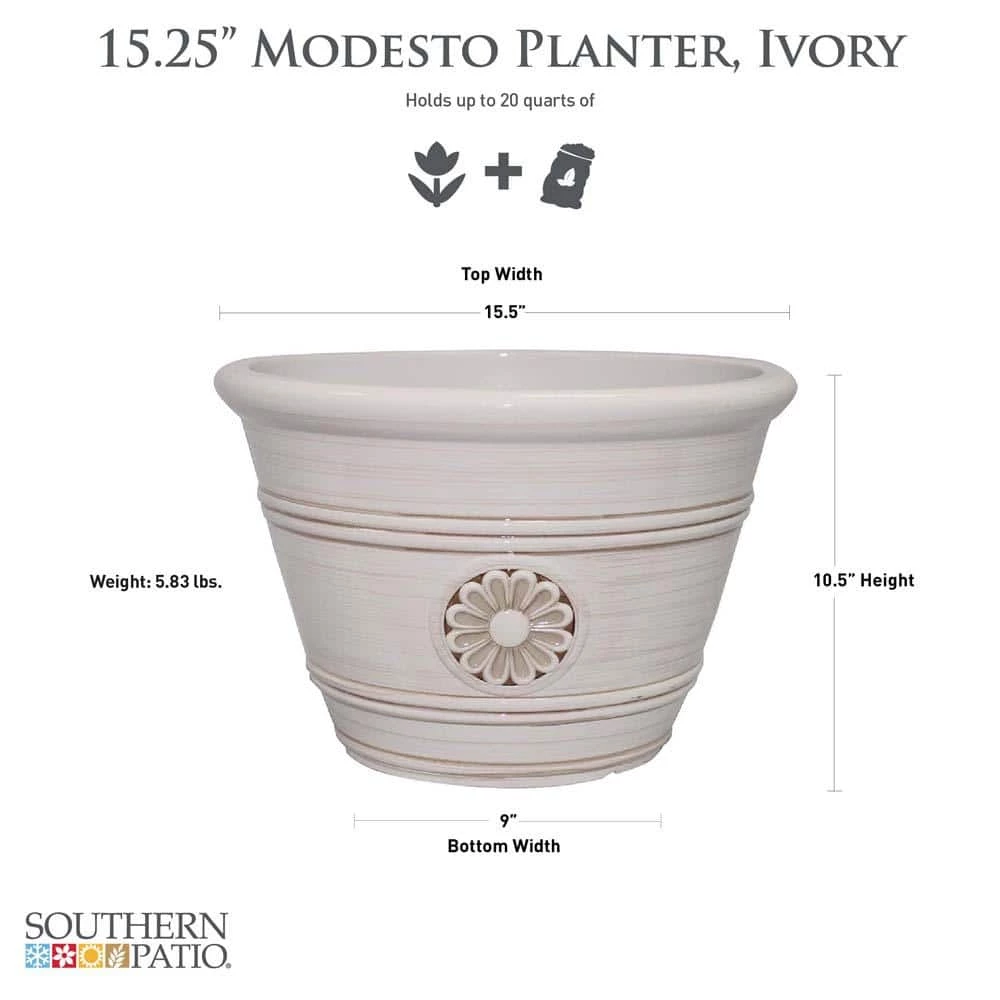 Southern Patio Modesto Large 15.25 in. x 10.55 in. Ivory Resin Composite Planter 5 Southern Patio Modesto Large 15.25 in. x 10.55 in. Ivory Resin Composite Planter - Image 3