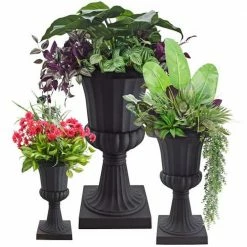 Arcadia Garden Products Deluxe Pedestal 10 in. x 17 in. Black Plastic Urn (2-Pack) -Achla Designs Shop matte black arcadia garden products urn planters pl50bk 2 76 1000