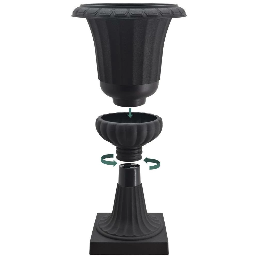Arcadia Garden Products Deluxe Pedestal 16 in. x 27 in. Black Plastic Urn 6 Arcadia Garden Products Deluxe Pedestal 16 in. x 27 in. Black Plastic Urn - Image 4