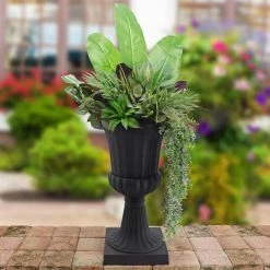 Arcadia Garden Products Deluxe Pedestal 16 in. x 27 in. Black Plastic Urn (2-Pack) 16 Arcadia Garden Products Deluxe Pedestal 16 in. x 27 in. Black Plastic Urn (2-Pack) -Achla Designs Shop matte black arcadia garden products urn planters pl51bk 2 31 1000