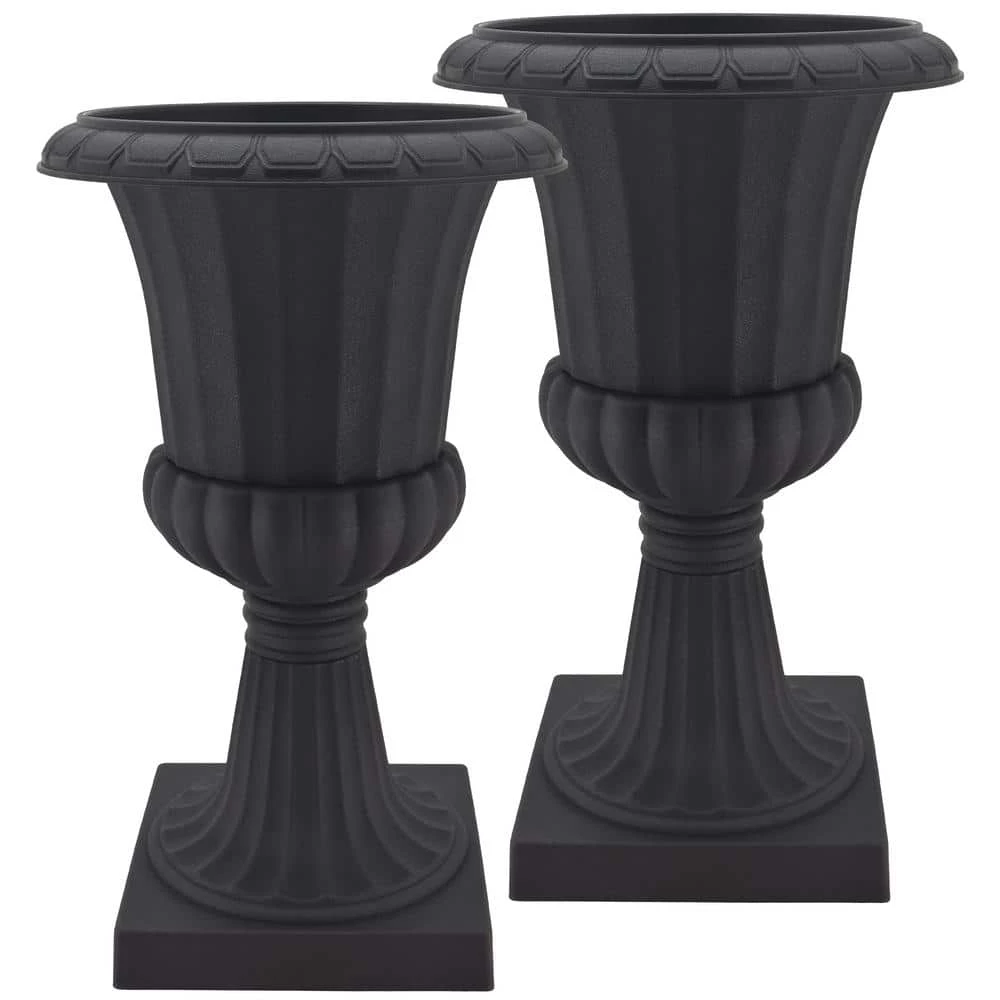Arcadia Garden Products Deluxe Pedestal 16 in. x 27 in. Black Plastic Urn (2-Pack) 2 Arcadia Garden Products Deluxe Pedestal 16 in. x 27 in. Black Plastic Urn (2-Pack)