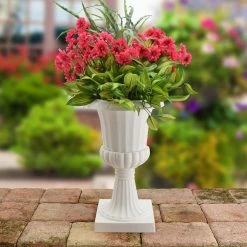 Arcadia Garden Products Deluxe Pedestal 10 in. x 17 in. White Plastic Urn -Achla Designs Shop matte white arcadia garden products urn planters pl50wt 31 1000