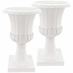 Arcadia Garden Products Deluxe Pedestal 16 in. x 27 in. White Plastic Urn (2-Pack)