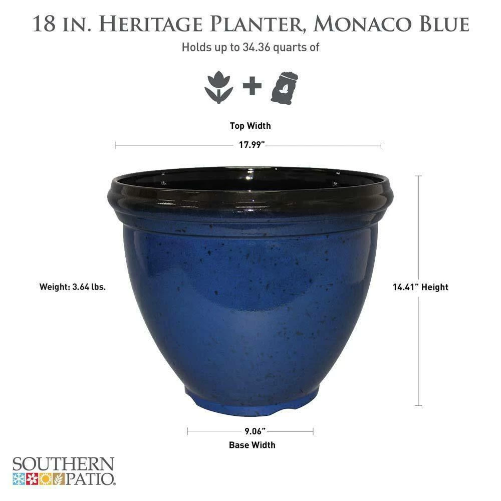 Southern Patio Heritage Large 18 in. x 14.4 in. Monaco Blue High-Density Resin Planter 5 Southern Patio Heritage Large 18 in. x 14.4 in. Monaco Blue High-Density Resin Planter - Image 3