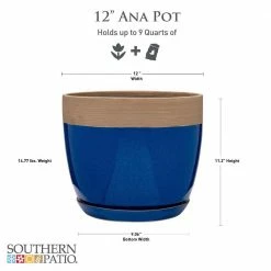 Southern Patio Ana 12 in. x 11.2 in. Navy Blue Ceramic Indoor Pot -Achla Designs Shop navy blue southern patio plant pots crm 064831a 40 1000