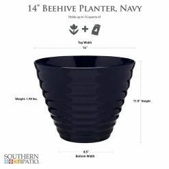 Southern Patio Beehive 14 in. x 11.5 in. Navy Resin Planter with Saucer -Achla Designs Shop navy southern patio plant pots hdr 064756 40 1000