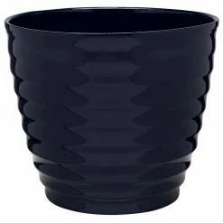 Southern Patio Beehive 14 in. x 11.5 in. Navy Resin Planter with Saucer