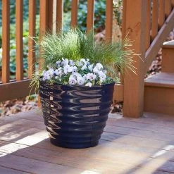 Southern Patio Beehive 14 in. x 11.5 in. Navy Resin Planter with Saucer -Achla Designs Shop navy southern patio plant pots hdr 064756 a0 1000