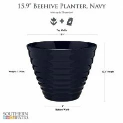 Southern Patio Beehive Large 16 in. x 12.3 in. Navy High Density Resin Planter with Saucer -Achla Designs Shop navy southern patio plant pots hdr 064770 40 1000