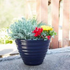 Southern Patio Beehive Large 16 in. x 12.3 in. Navy High Density Resin Planter with Saucer -Achla Designs Shop navy southern patio plant pots hdr 064770 a0 1000