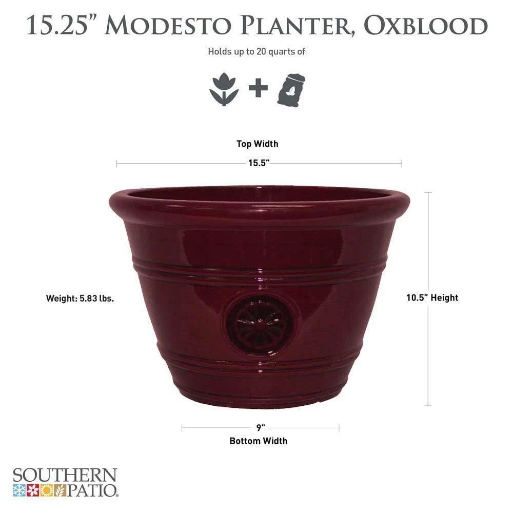 Southern Patio Modesto Large 15.25 in. x 10.5 in. Oxblood Resin Composite Planter 5 Southern Patio Modesto Large 15.25 in. x 10.5 in. Oxblood Resin Composite Planter - Image 3