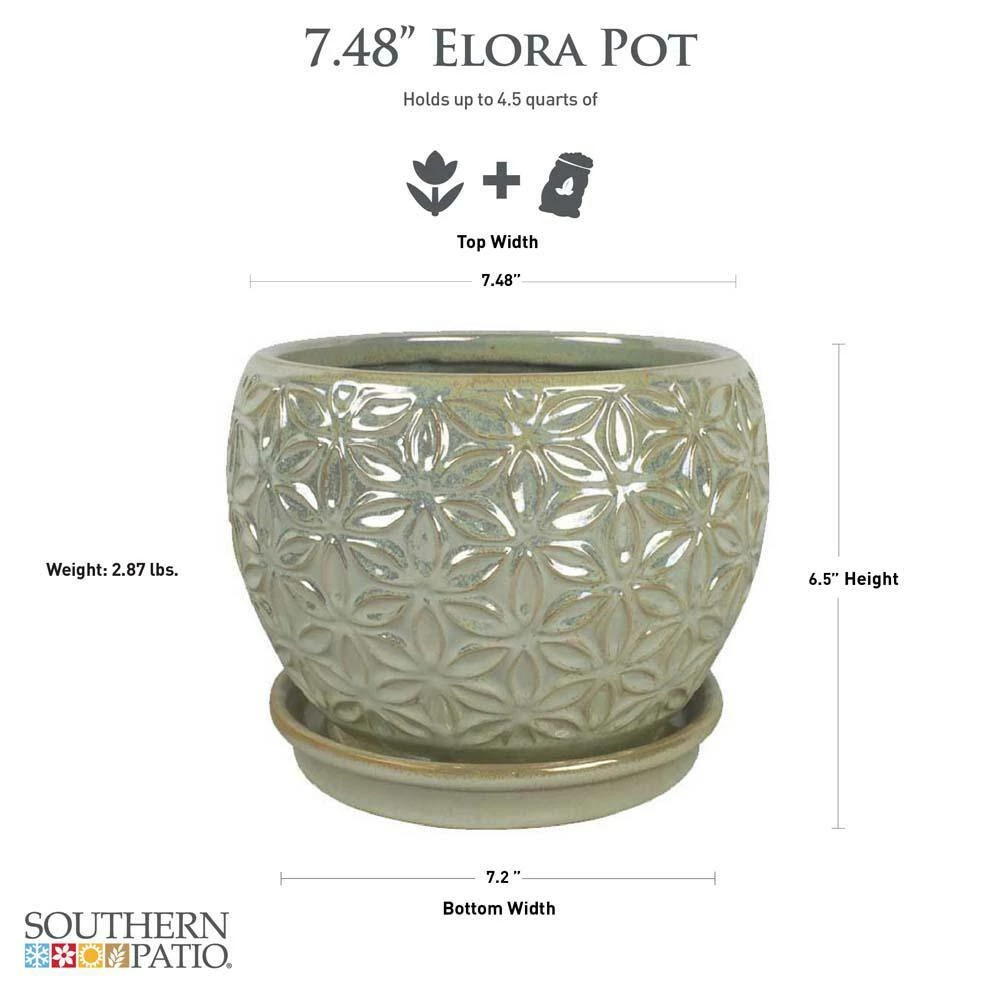 Southern Patio Elora 8 in. Dia Pearl Ceramic Indoor Pot (2-Pack) 5 Southern Patio Elora 8 in. Dia Pearl Ceramic Indoor Pot (2-Pack) - Image 3